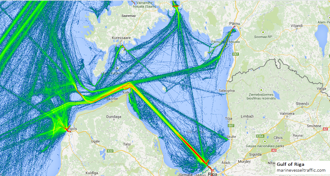 Live Marine Traffic, Density Map and Current Position of ships in GULF OF RIGA
